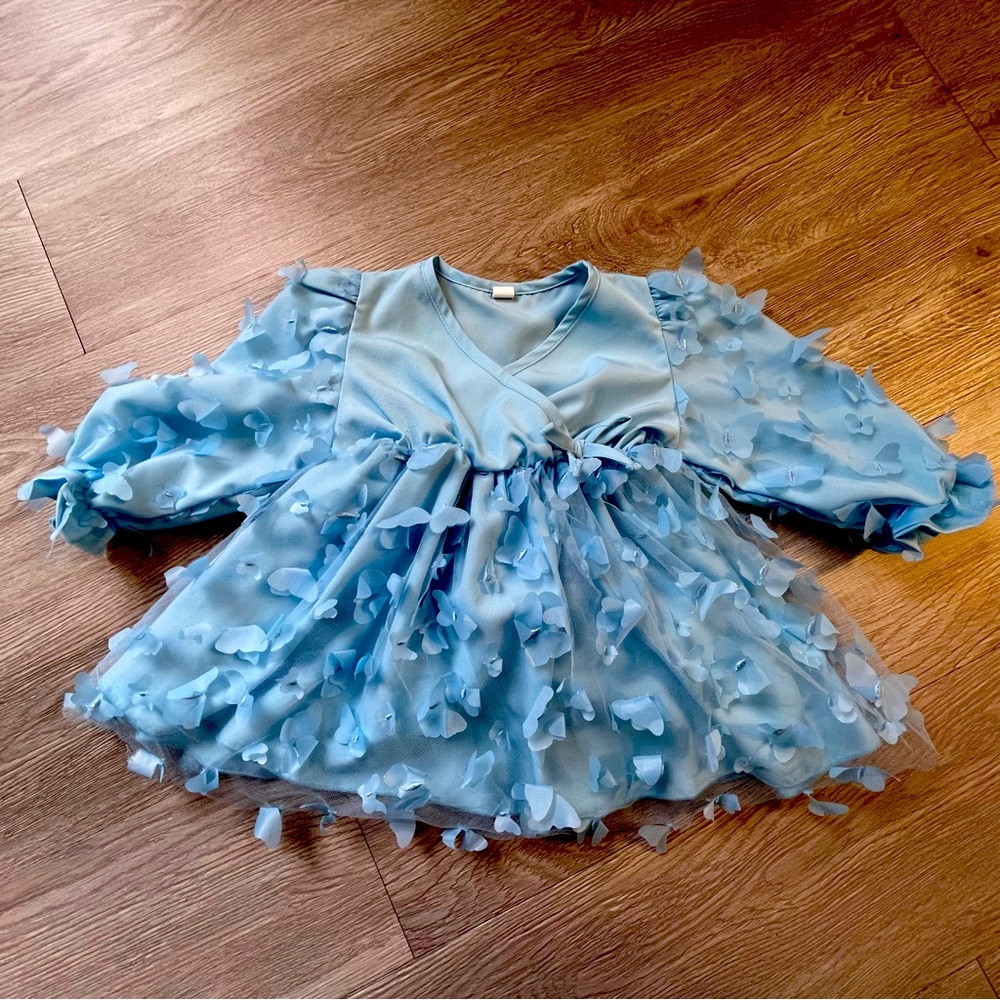 Light Blue Baby Girl Puff Sleeve Dress